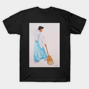 Man sweeping at Japanese Temple T-Shirt